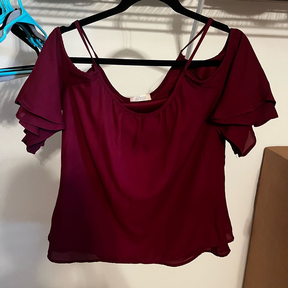 Shoulder Cut out Blouse with Bell Sleeves